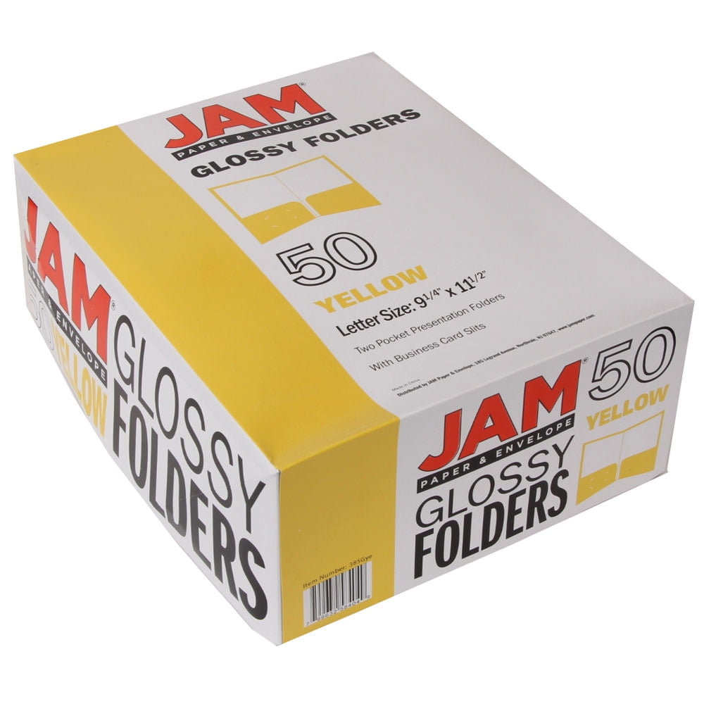 JAM Paper Glossy Two Pocket Folders, Yellow, 50/Pack