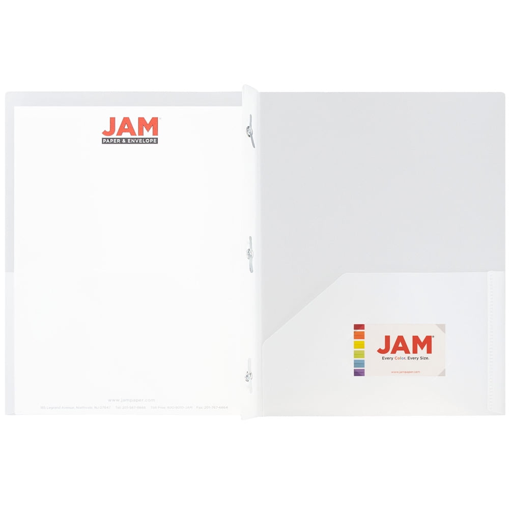 JAM Paper Plastic 2 Pocket School POP Folders with Metal Prongs Fastener Clasps, Clear, Bulk 96/Pack