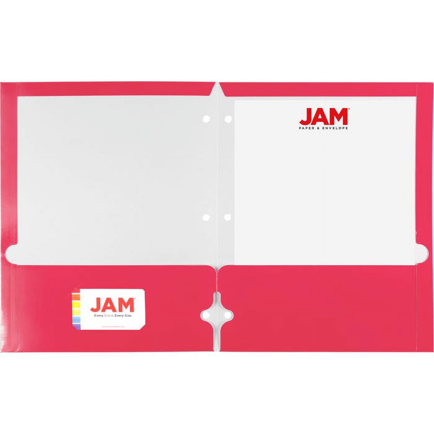JAM Paper Hole Punch Glossy Pocket Folders, Assorted Fashion, Multicolor, 6 per Pack