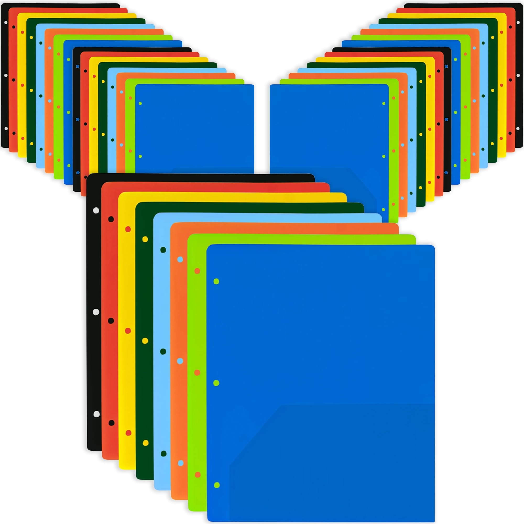 100 Pack of Bulk Wholesale Two Pocket Plastic Folders in 8 Assorted Colors for Filing Paper Work