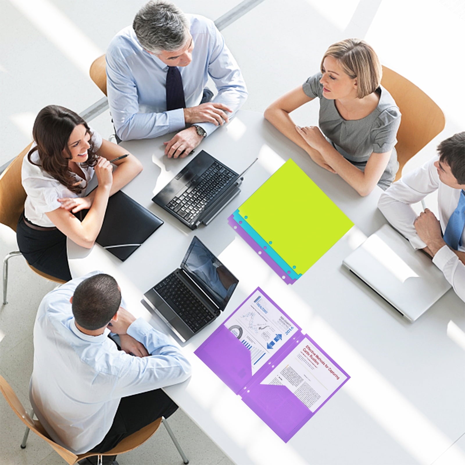 RYWESNIY Plastic Folders with Pockets, 3 Hole Punch School Folders for 3 Ring Binder, Letter Size, Assorted Colors, 8 Pack