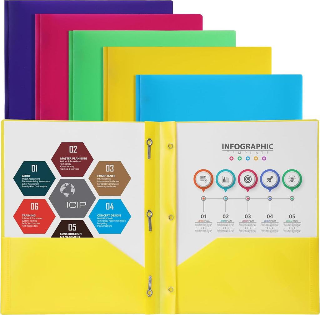 Mr. Pen- Plastic Folders with Pockets and Prongs, 15 Pack, Vibrant Colors, Pocket Folders, Folders with Prongs