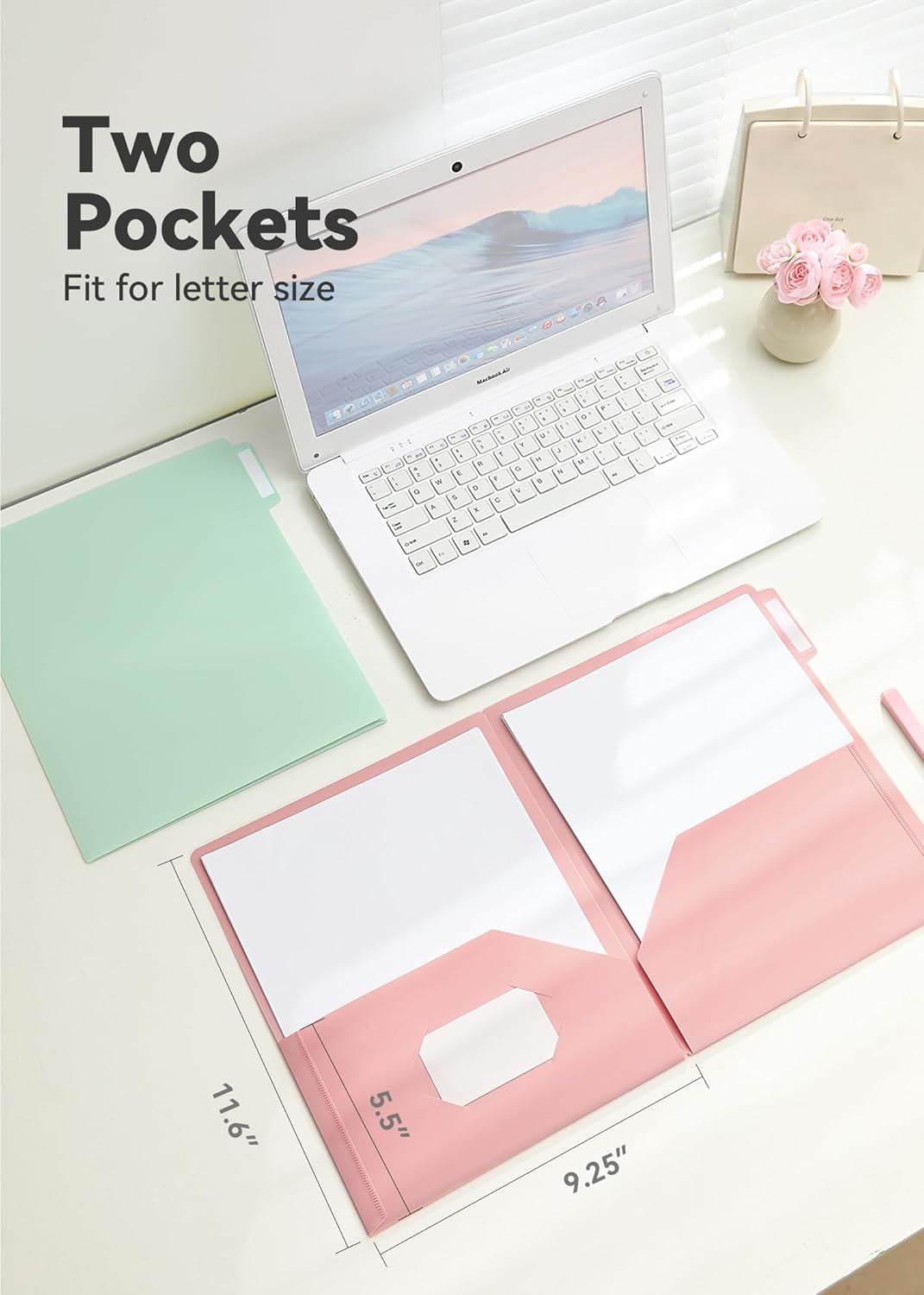 Plastic Folders with Pockets Hole Punched, Pastel Pocket Folders for Ring Binder, Unique  Tabs with Colorful Labels, School Folders, Letter Size