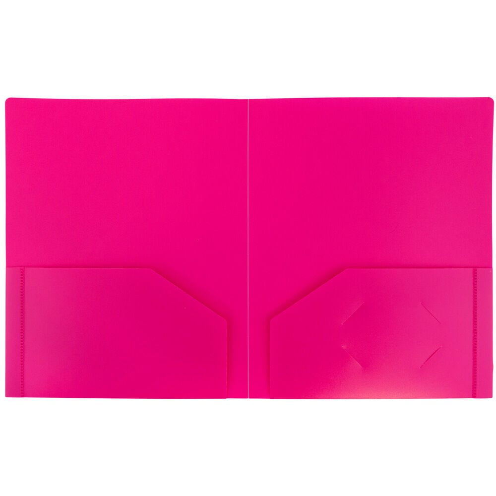 JAM Paper Heavy Duty Plastic 2 Pocket School Folders, Fuchsia Hot Pink, 3/Pack
