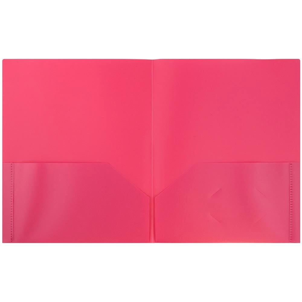 JAM Paper Plastic 2 Pocket School POP Folders, Fuchsia Hot Pink, 3/Pack