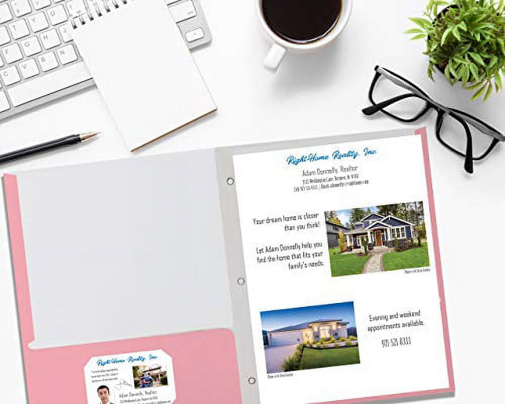 Pink Paper 2 Pocket Folders with Prongs, 50 Pack, by Better Office Products, Matte Texture, Letter Size Paper Folders, 50 Pack, with 3 Metal Prong Fastener Clips, Pink