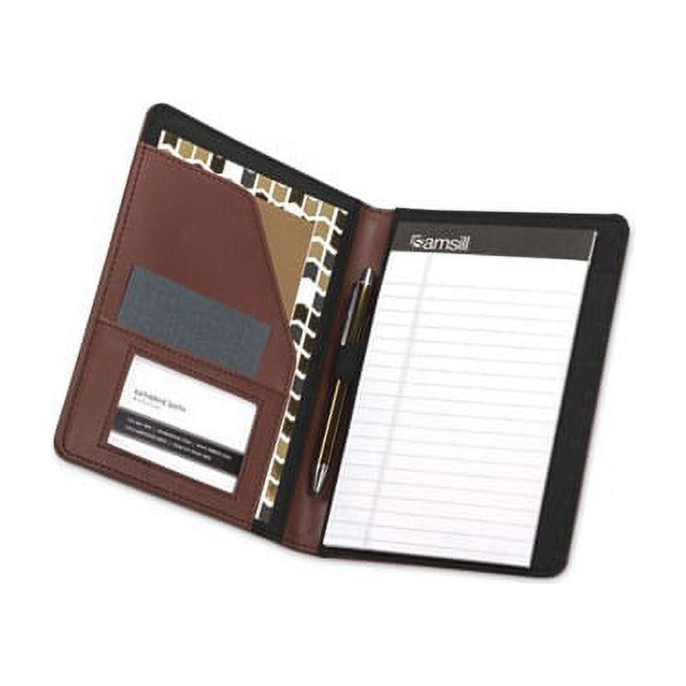 Samsill Contrast Stitch Leather Padfolio, 6 1/4w X 8 3/4h, Open Style, Brown