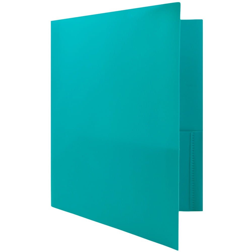JAM Paper Plastic 2 Pocket School POP Folders, Teal Blue, 6/Pack