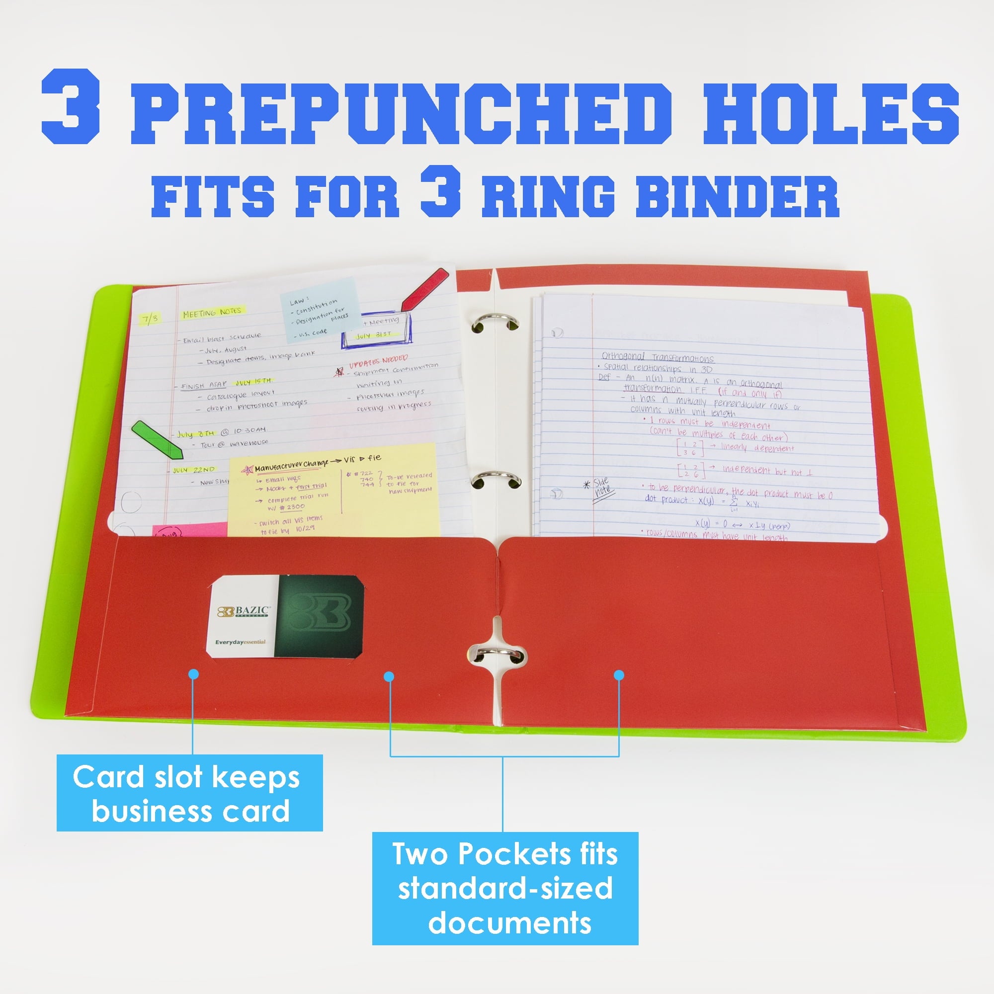 BAZIC 2 Pockets Paper Folder, Metallic Laminated Portfolio 3 Hole, 8-Pack