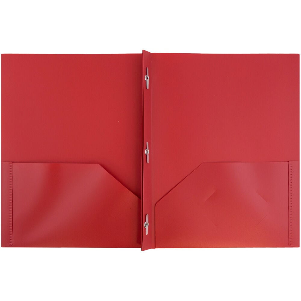 JAM Paper Plastic 2 Pocket School POP Folders with Metal Prongs Fastener Clasps, Red, 3/Pack