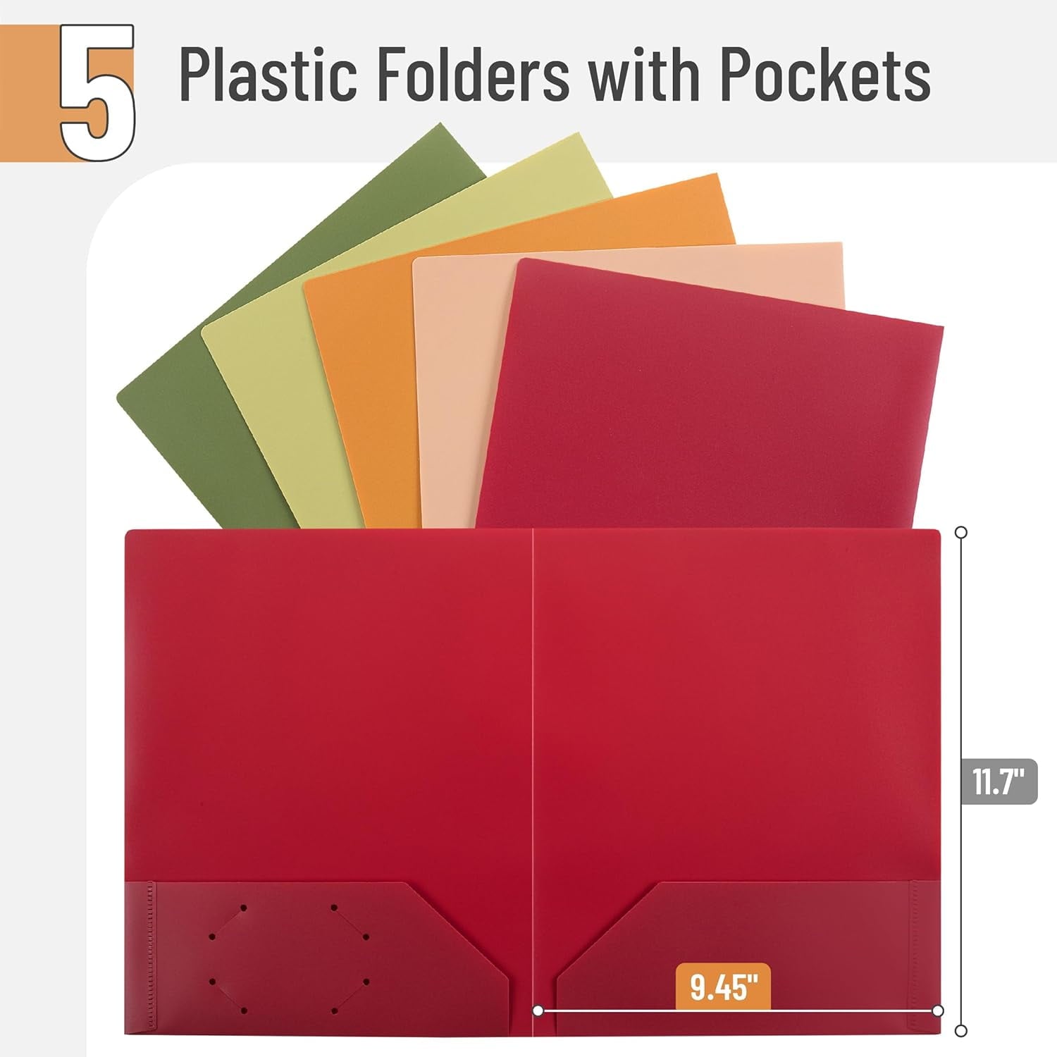 Mr. Pen- Plastic Folders with Pockets, 5 pcs, Assorted Colors, 2 Pocket Folder, Plastic 2 Pocket Folders for School Folders