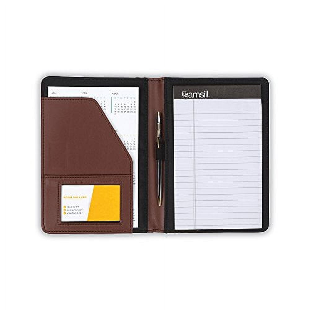 Samsill Contrast Stitch Leather Padfolio, 6 1/4w X 8 3/4h, Open Style, Brown