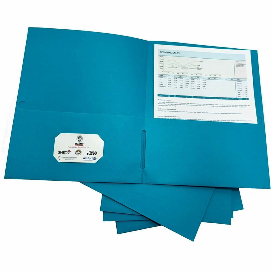 Business Source, BSN78555, 8-1/2x11 Double Pocket Portfolio, 25 / Box, Teal