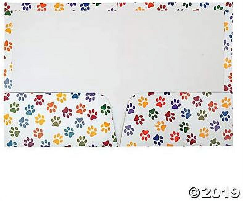 Paw Print Patterned Pocket Folders - Stationery - 12 Pieces