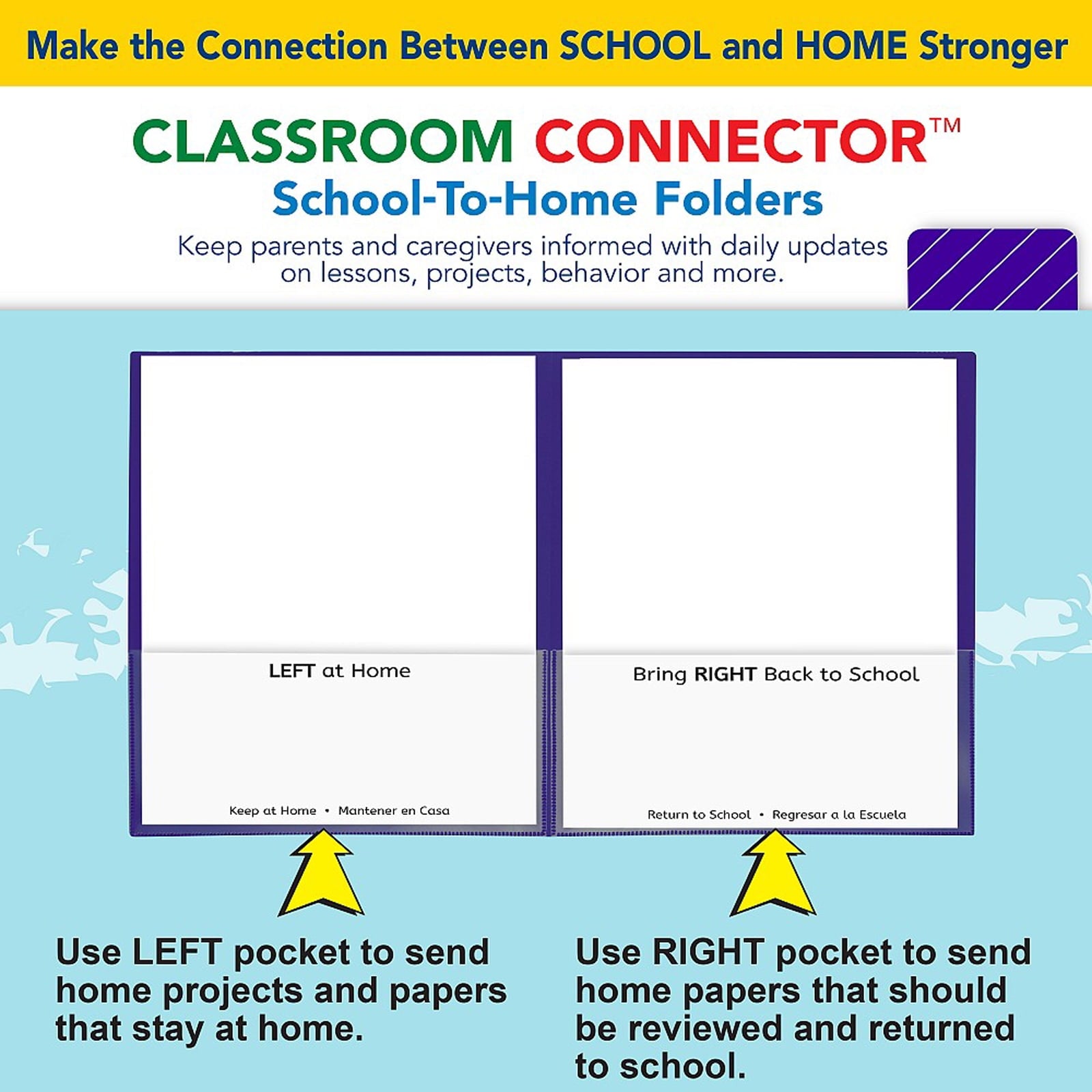 C-Line Classroom Connector School-To-Home Folders, Purple, Box of 25