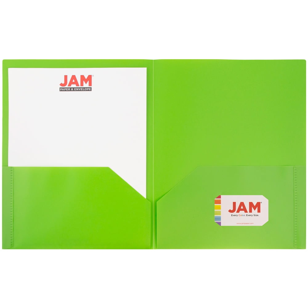 JAM Paper Plastic 2 Pocket School POP Folders, Lime Green, 6 per Pack