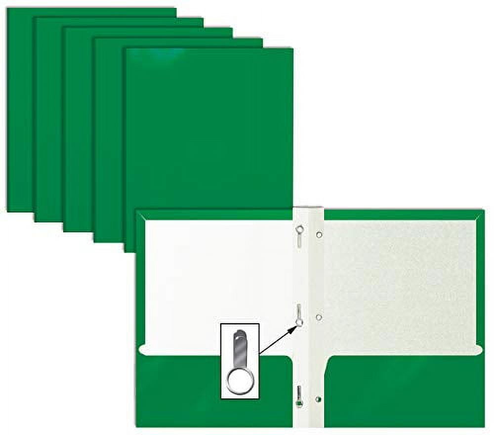 2 Pocket Glossy Green Paper Folders with Prongs, 25 Pack, by Better Office Products, Letter Size, High Gloss Green Paper Portfolios with 3 Metal Prong Fasteners, Box of 25 Glossy Green Folders