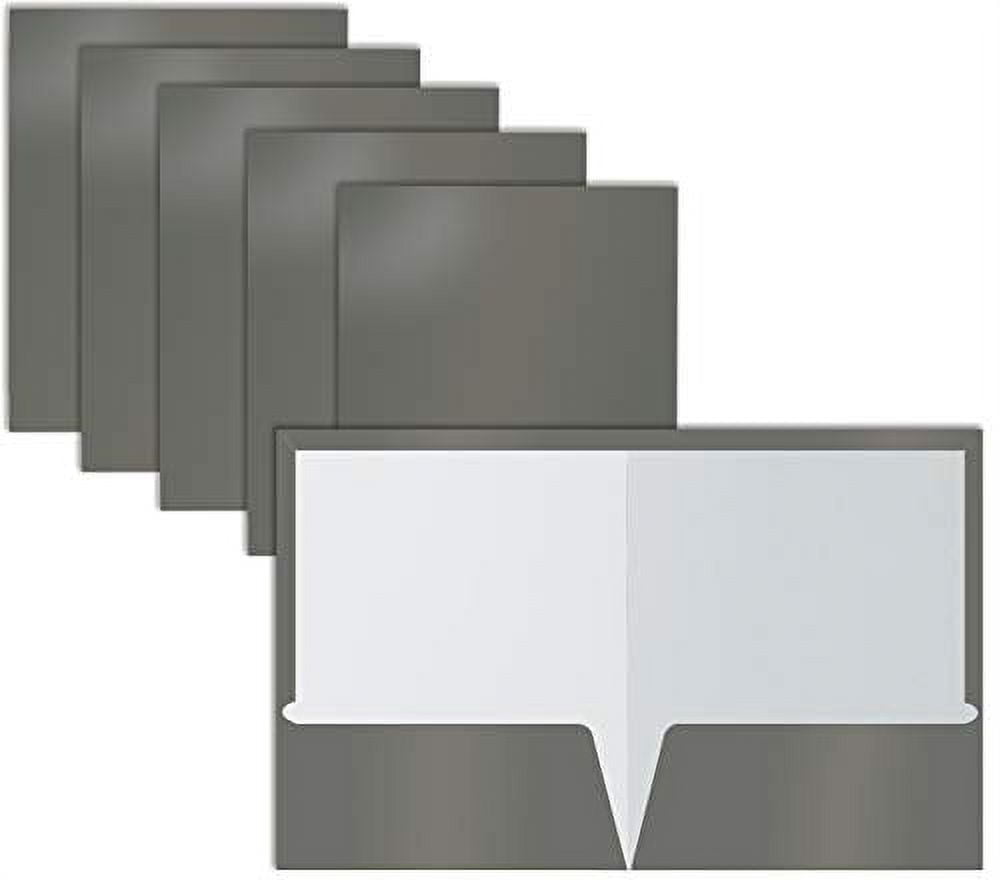 2 Pocket Glossy Laminated Gray Paper Folders, Box of 25, Letter Size, Gray Paper Portfolios by Better Office Products, 25 Pack