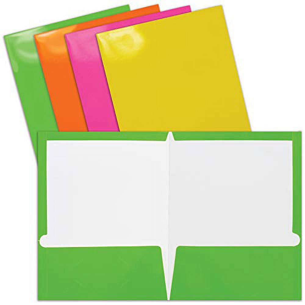 2 Pocket Glossy Laminated Neon Paper Folders, Letter Size, Neon Paper Portfolios by Better Office Products, Box of 48-4 NEON Colors