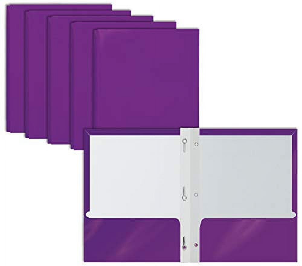 2 Pocket Glossy Purple Paper Folders with Prongs, 25 Pack, by Better Office Products, Letter Size, High Gloss Purple Paper Portfolios with 3 Metal Prong Fasteners, Box of 25 Glossy Purple Folders