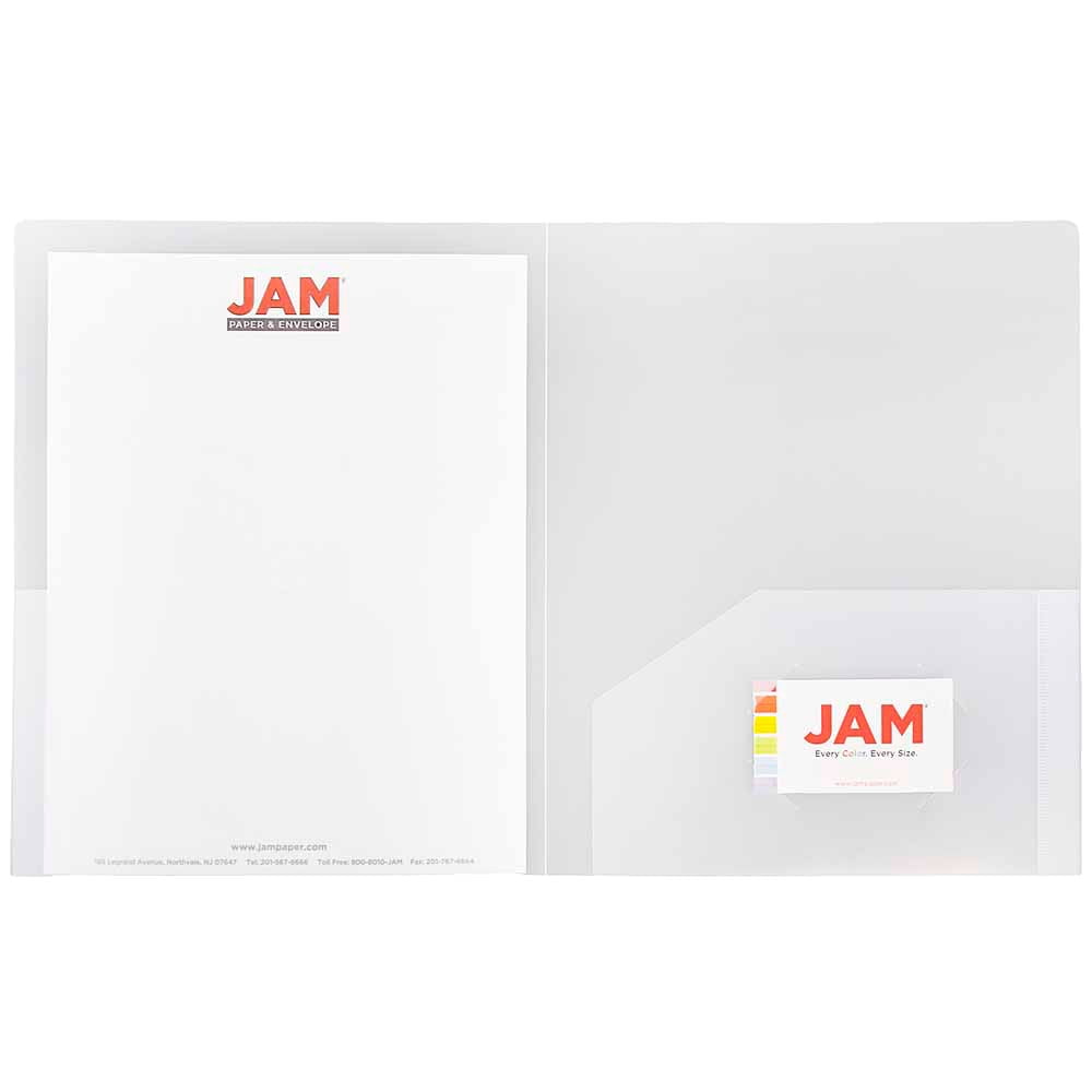 JAM Paper Heavy Duty Plastic Two Pocket Presentation Folders, Clear, 108/pack