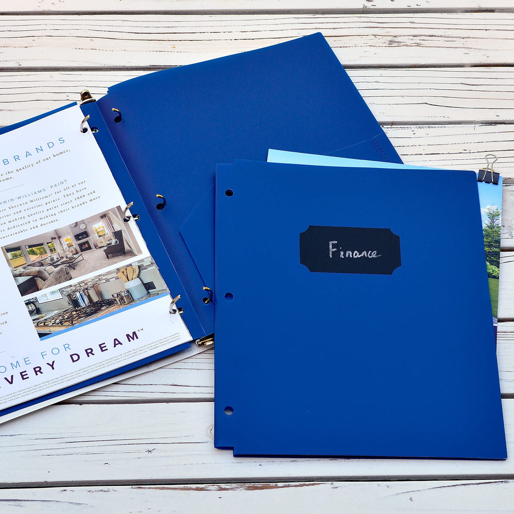 Youngever 6 Pack Heavy Duty Plastic Two Pocket Folders, Binder Dividers with Pocket, 3 Hole Punch Folder with Notches, Binder Folders (Dark Blue)