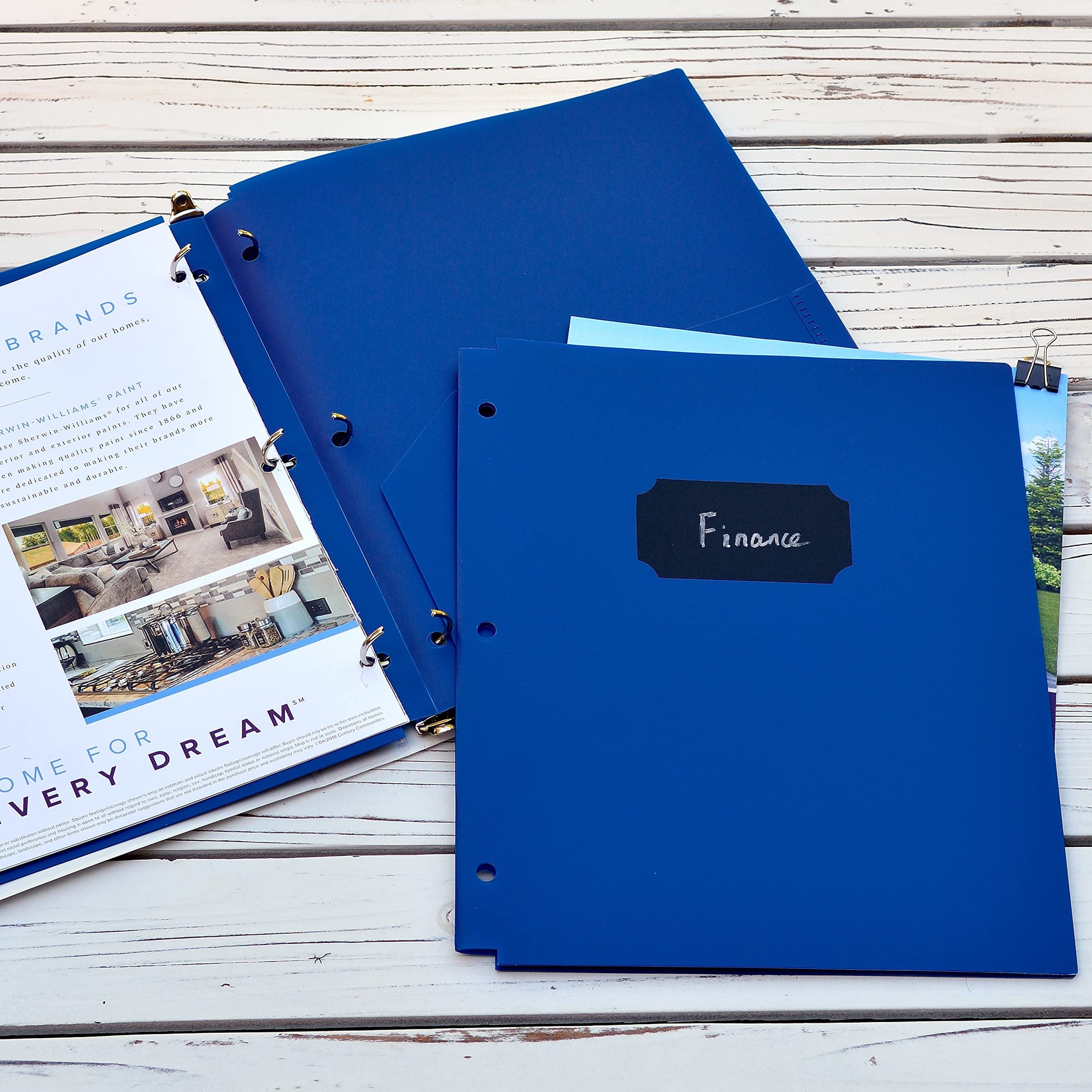 Youngever 6 Pack Heavy Duty Plastic Two Pocket Folders, Binder Dividers with Pocket, 3 Hole Punch Folder with Notches, Binder Folders (Dark Blue)