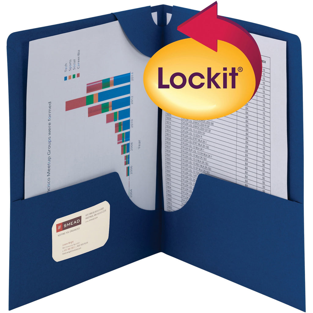 Smead Lockit® 2-Pocket Folders Dark Blue 25/BX Letter (87982)