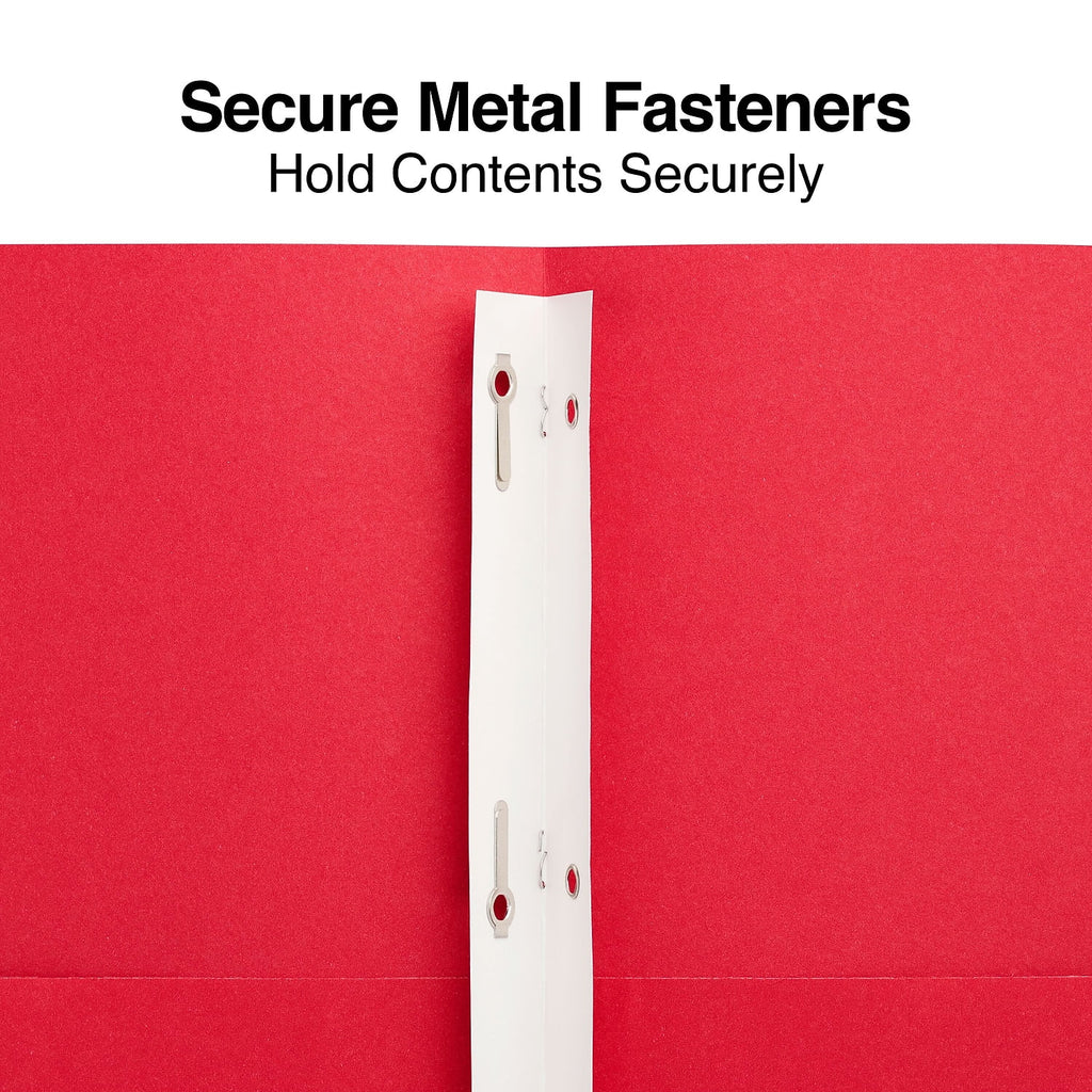 Staples 10% Recycled Smooth 2-Pocket Paper Presentation Folder with Fasteners Red 10/Pack (13390-US)