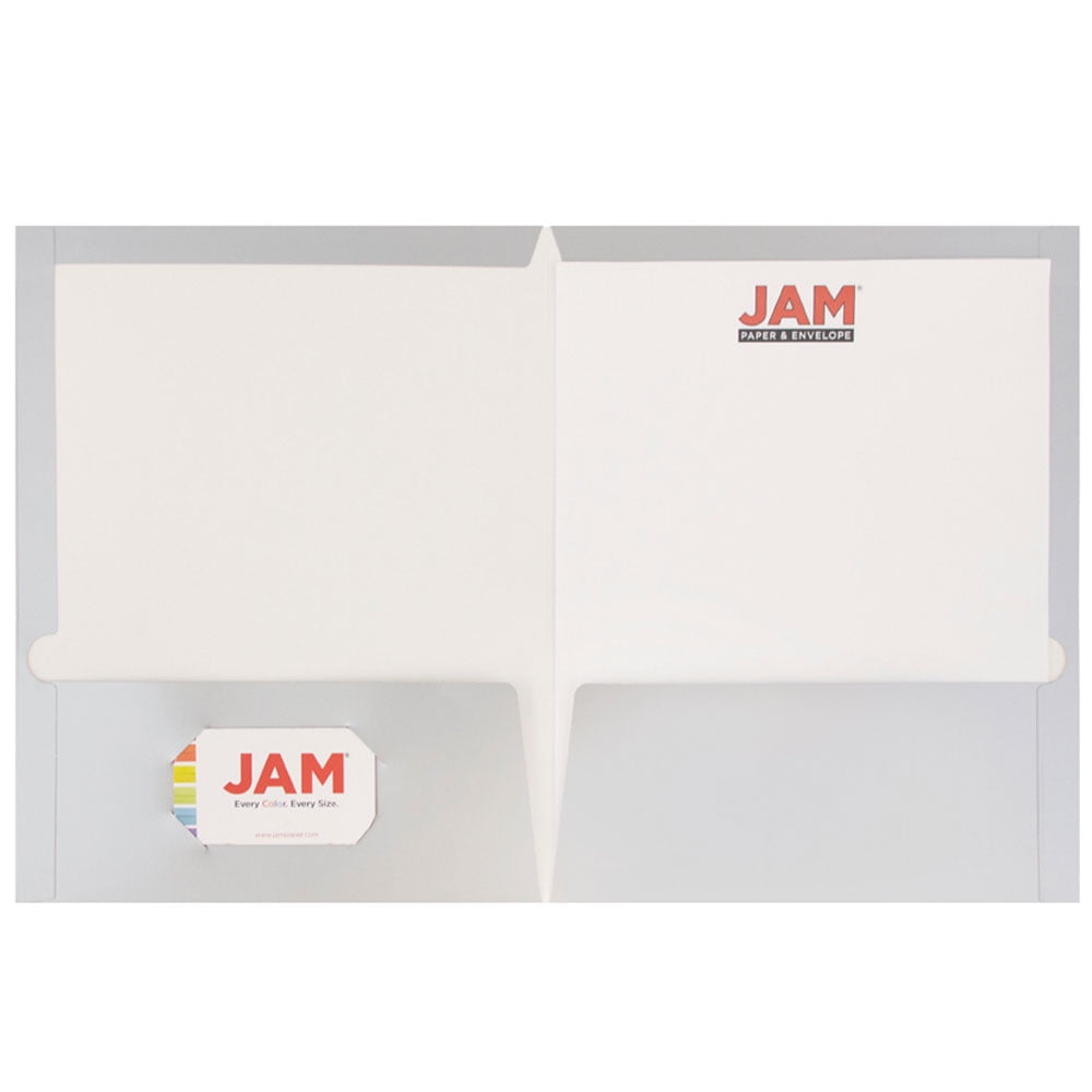 JAM Paper Glossy Two Pocket Folders, Silver, 6 per Pack