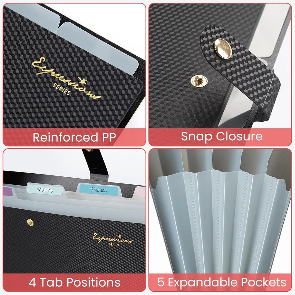 Expanding File Folder, Letter Size Accordion File Organizer, 5 Pocket Folders Fo