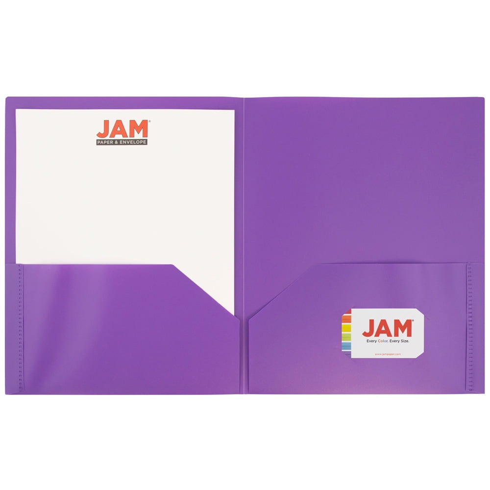 JAM Paper Plastic 2 Pocket School POP Folders, Purple, 6/pack