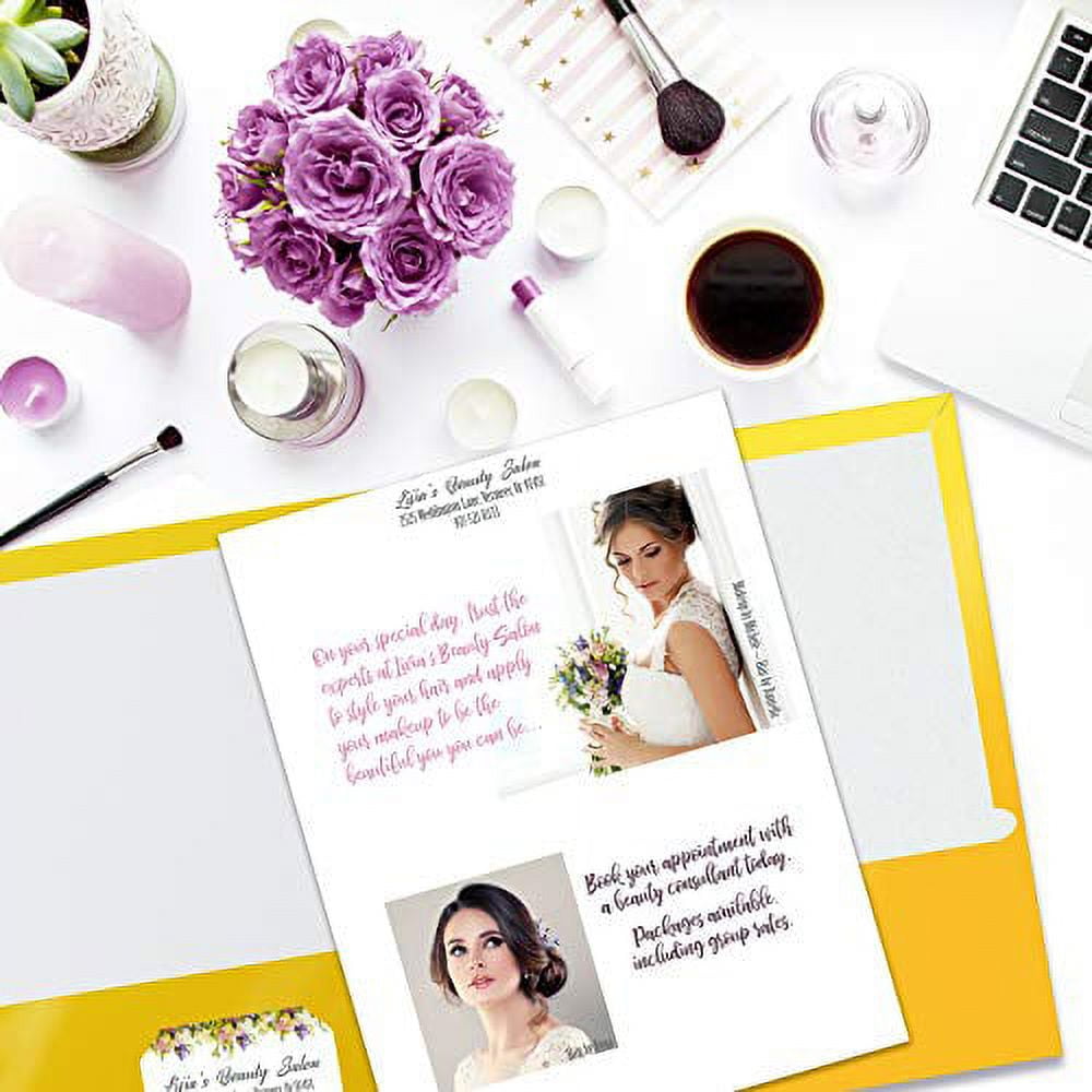 2 Pocket Glossy Laminated Neon Paper Folders, Letter Size, Neon Paper Portfolios by Better Office Products, Box of 48-4 NEON Colors