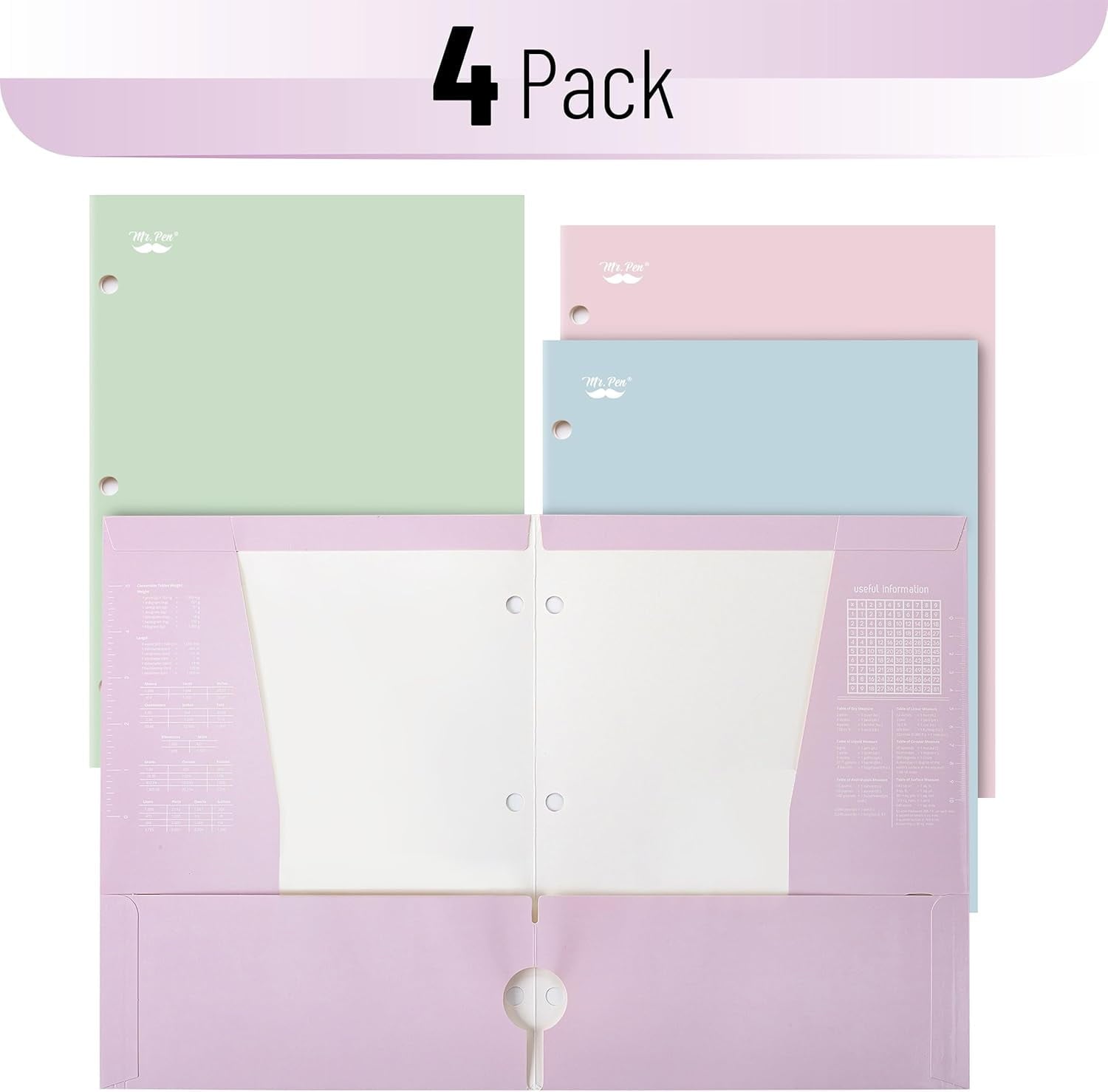 Pocket Folders,  Pastel Colors, Folders with Pockets 3 Hole Punched, Folders, Folders for School, Folders with Pockets, Binder Folders, Back to School Supplies
