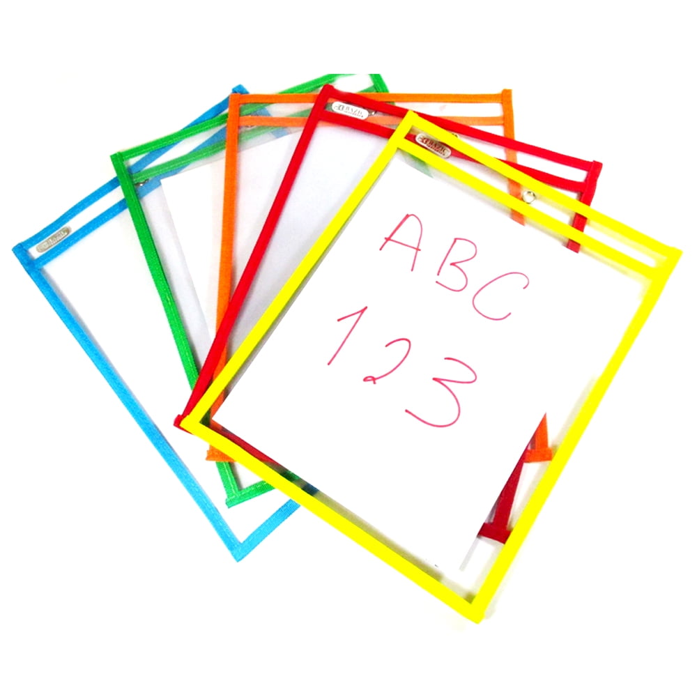 Reusable Laminate Folder Dry Erase Pockets 9" x 12" Assorted Colors, 10 Pieces