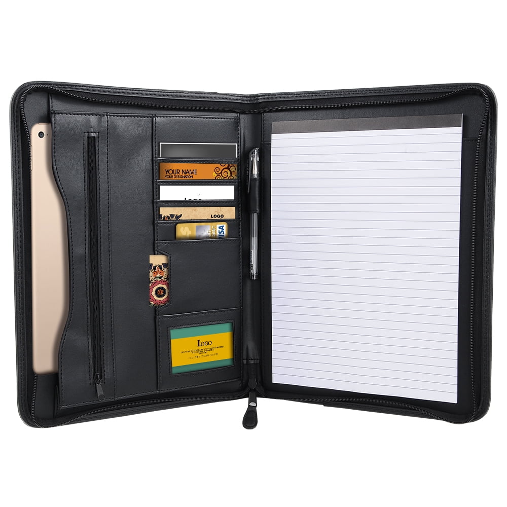 Bospa Padfolio Portfolio Folder/Multi Function Folder/Business Folder with Zippered Closure and Professional Leather (Black)