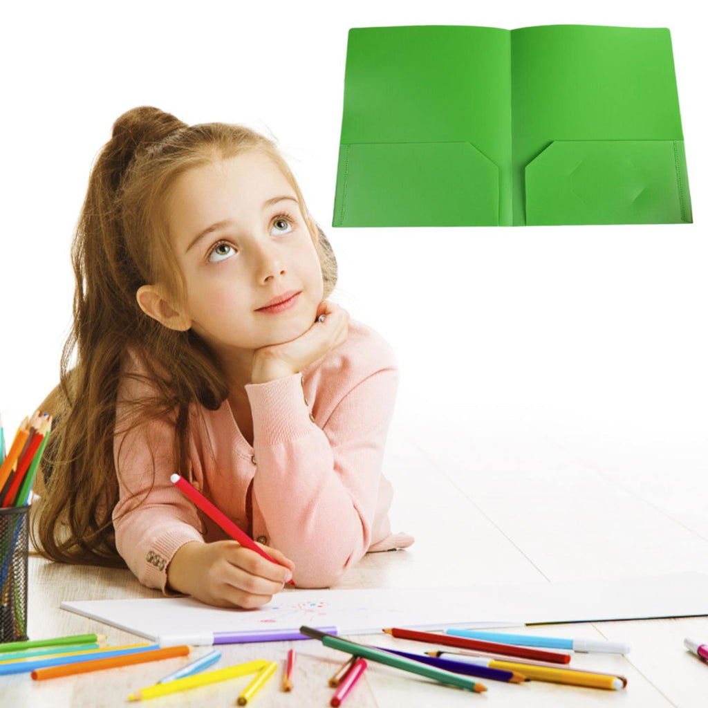 LKWLPD Plastic Folders with Pockets No Prongs Heavy Duty Plastic Two Pocket Folders Standard Letter Paper Folder 2 Business Card Folders Plastic Folders Green