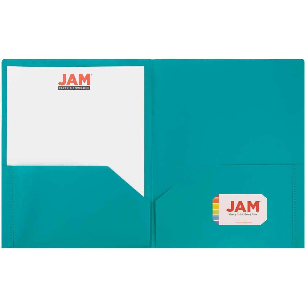 JAM Paper Plastic 2 Pocket School POP Folders, Teal Blue, 6/Pack