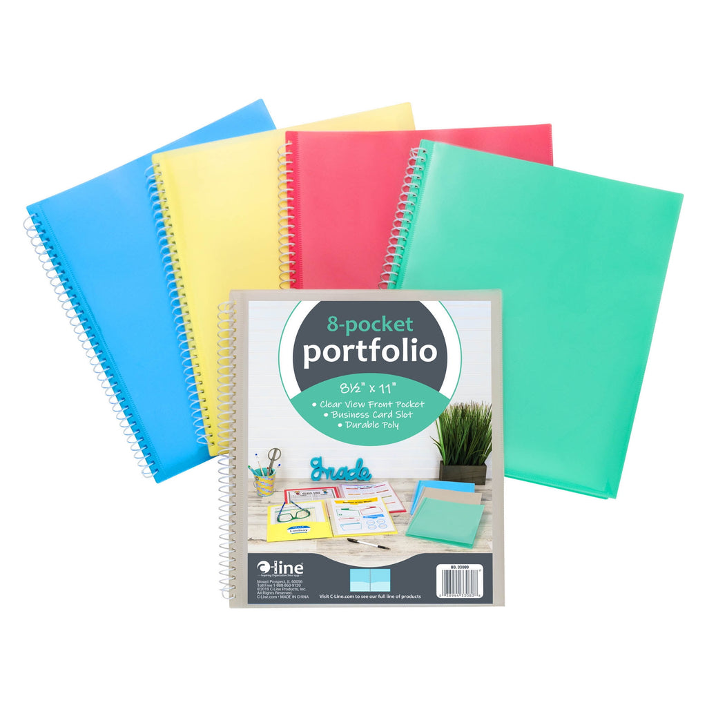 C-line 8-Pocket Spiral-Bound Poly Portfolio (Color May Vary) (Set of 12 Notebooks)