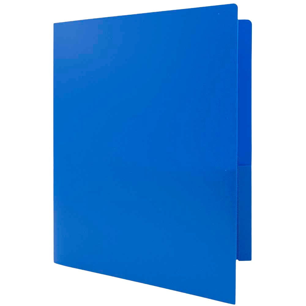JAM Paper Heavy Duty Plastic 2 Pocket School Folders, Blue, 3/Pack