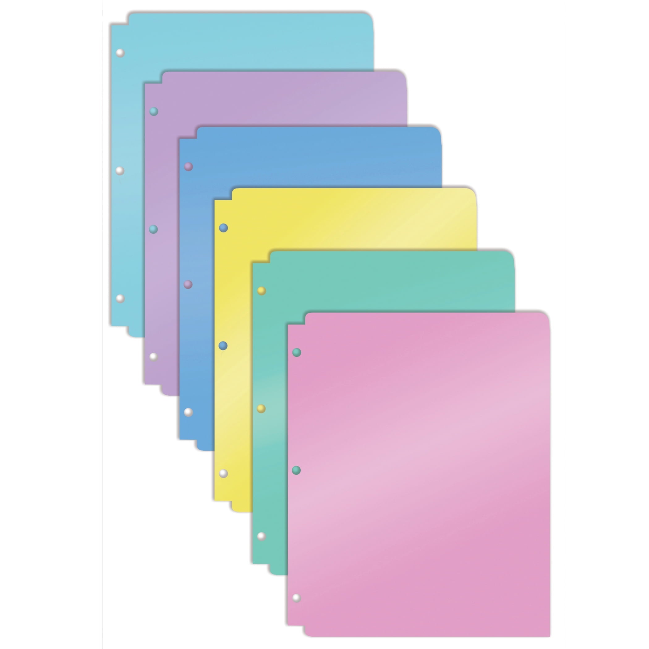 3 Hole Punch Pocket Folders, Bulk Pack, Sturdy Plastic 2-Pocket Folders, Assorted Pastel Colors, Letter Size, with Business Card Slot, by Better Office Products (6 Pack)