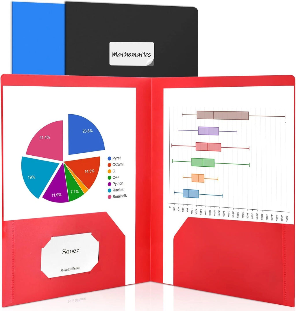 3 Pack 2-Pocket Folders With Labels, Heavy Duty Plastic Folders With Pockets, Pl