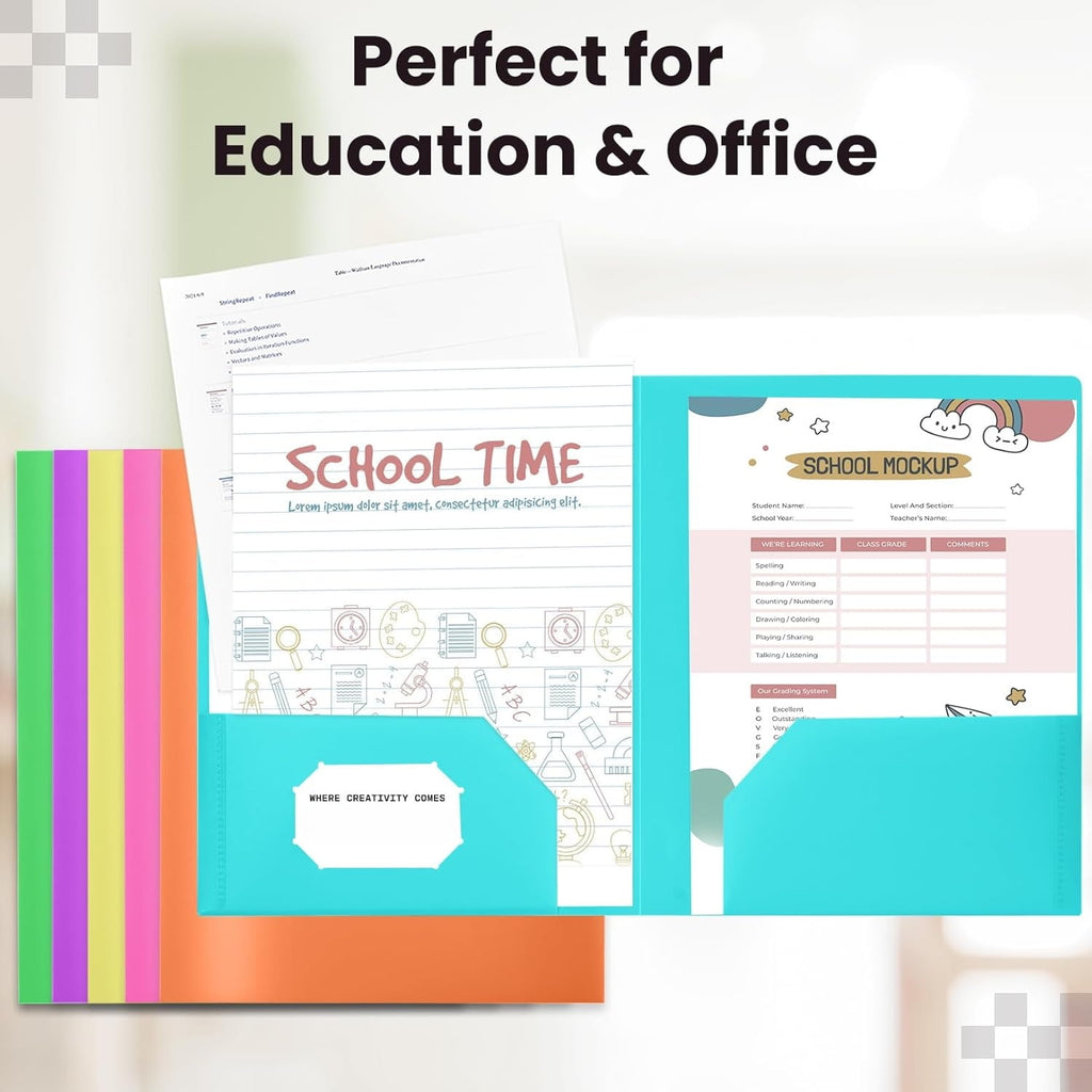 Folders with Pockets, Pastel Colors, Heavy Duty Pocket Folder, Plastic Folders with Pockets, 2-Pocket Folder Bulk, Aesthetic File Folder, Back to School Office Filing Supplies