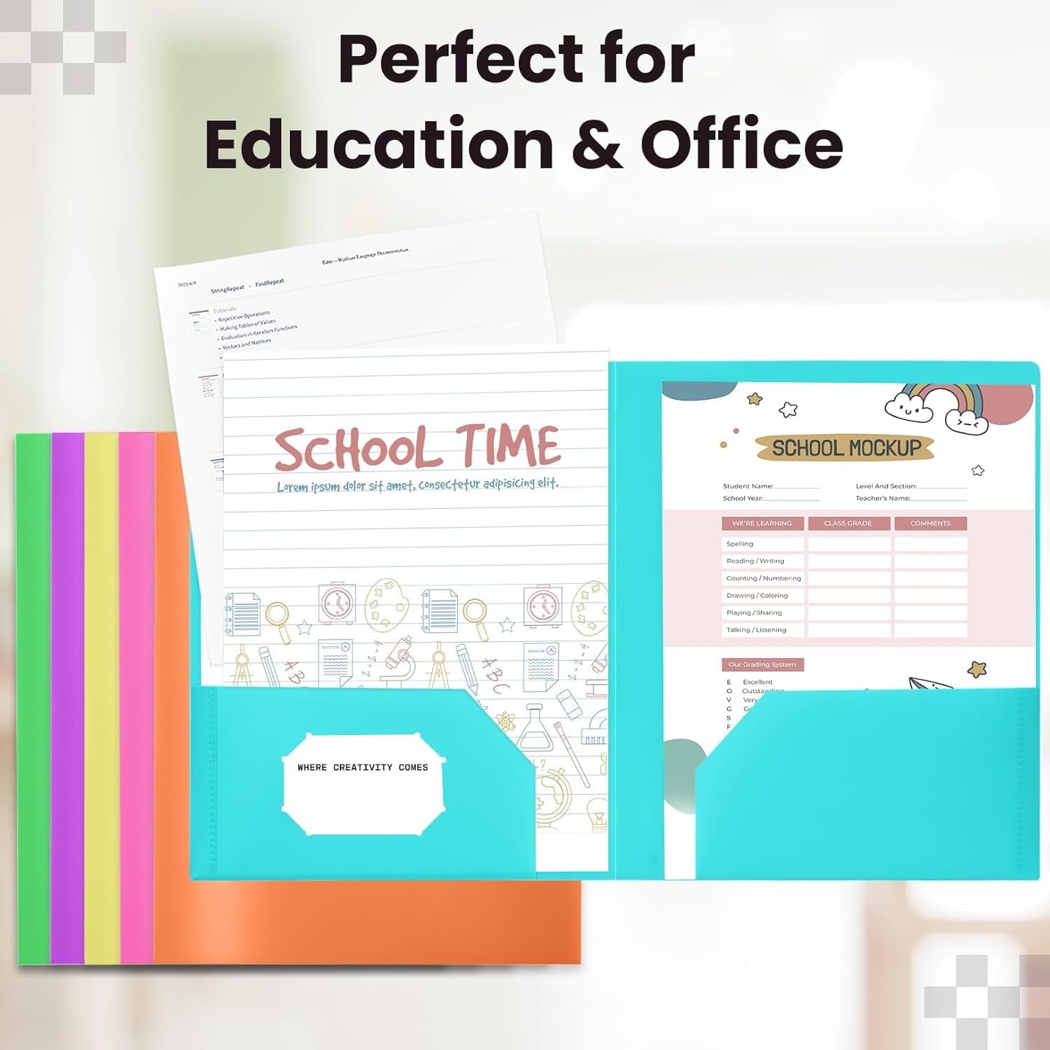 Folders with Pockets, Pastel Colors, Heavy Duty Pocket Folder, Plastic Folders with Pockets, 2-Pocket Folder Bulk, Aesthetic File Folder, Back to School Office Filing Supplies