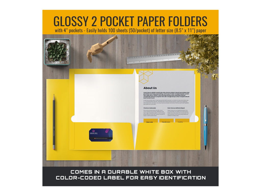 Better Office Products - Pocket folder - 2 compartments - for Letter A Size (8.5 in x 11 in) - capacity: 100 sheets - yellow (pack of 25)