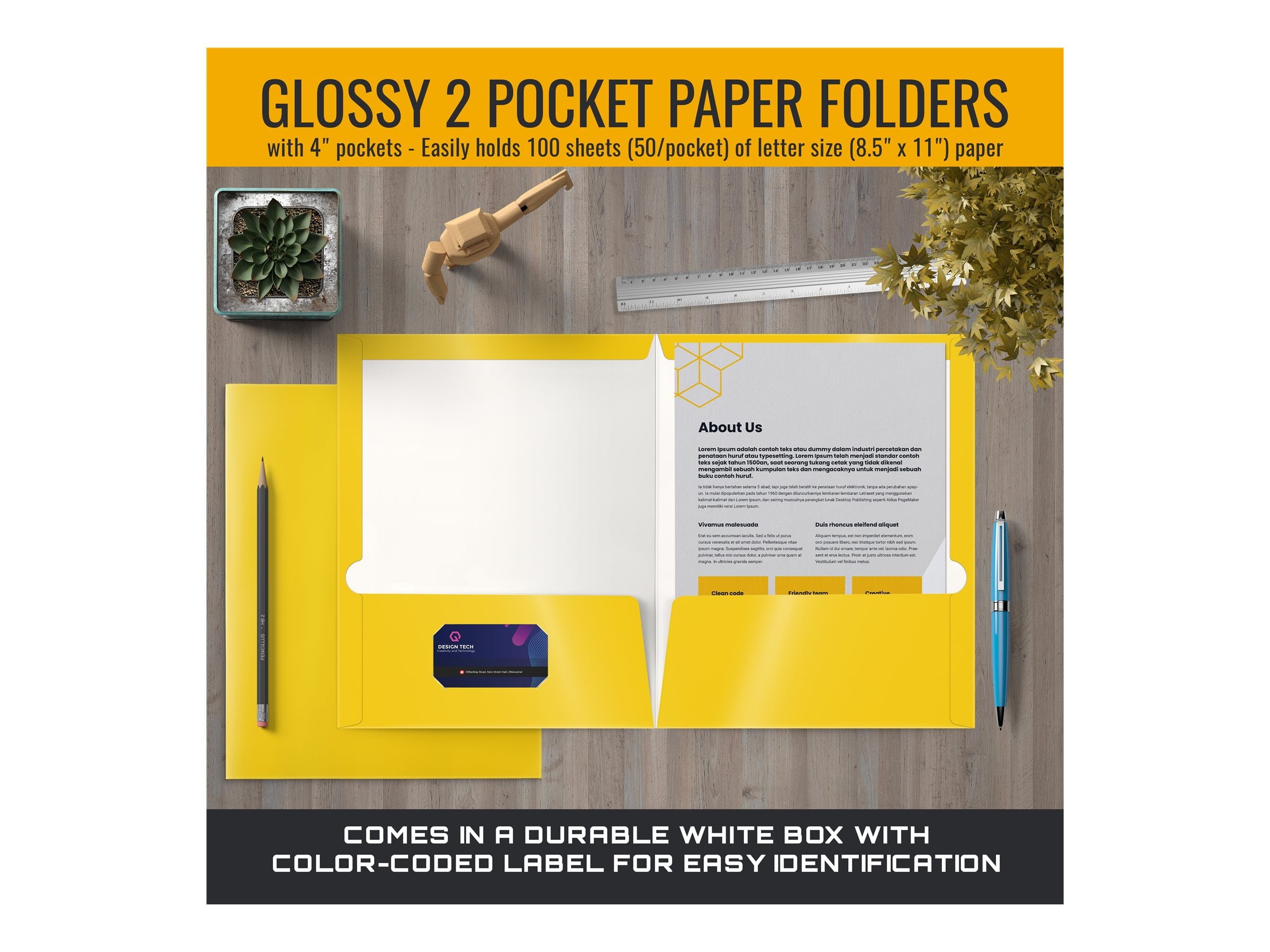 Better Office Products - Pocket folder - 2 compartments - for Letter A Size (8.5 in x 11 in) - capacity: 100 sheets - yellow (pack of 25)