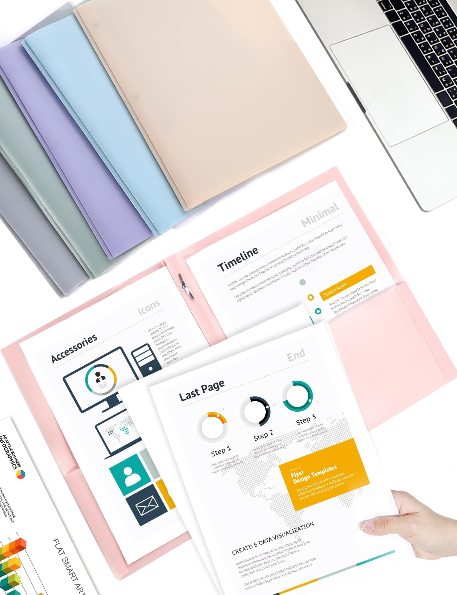 SUNEE 3-Prong Plastic Folders with Pockets 6 Color Heavy Duty Two Pocket Folder Business Card Holder for Work Home (Pastel Colors)