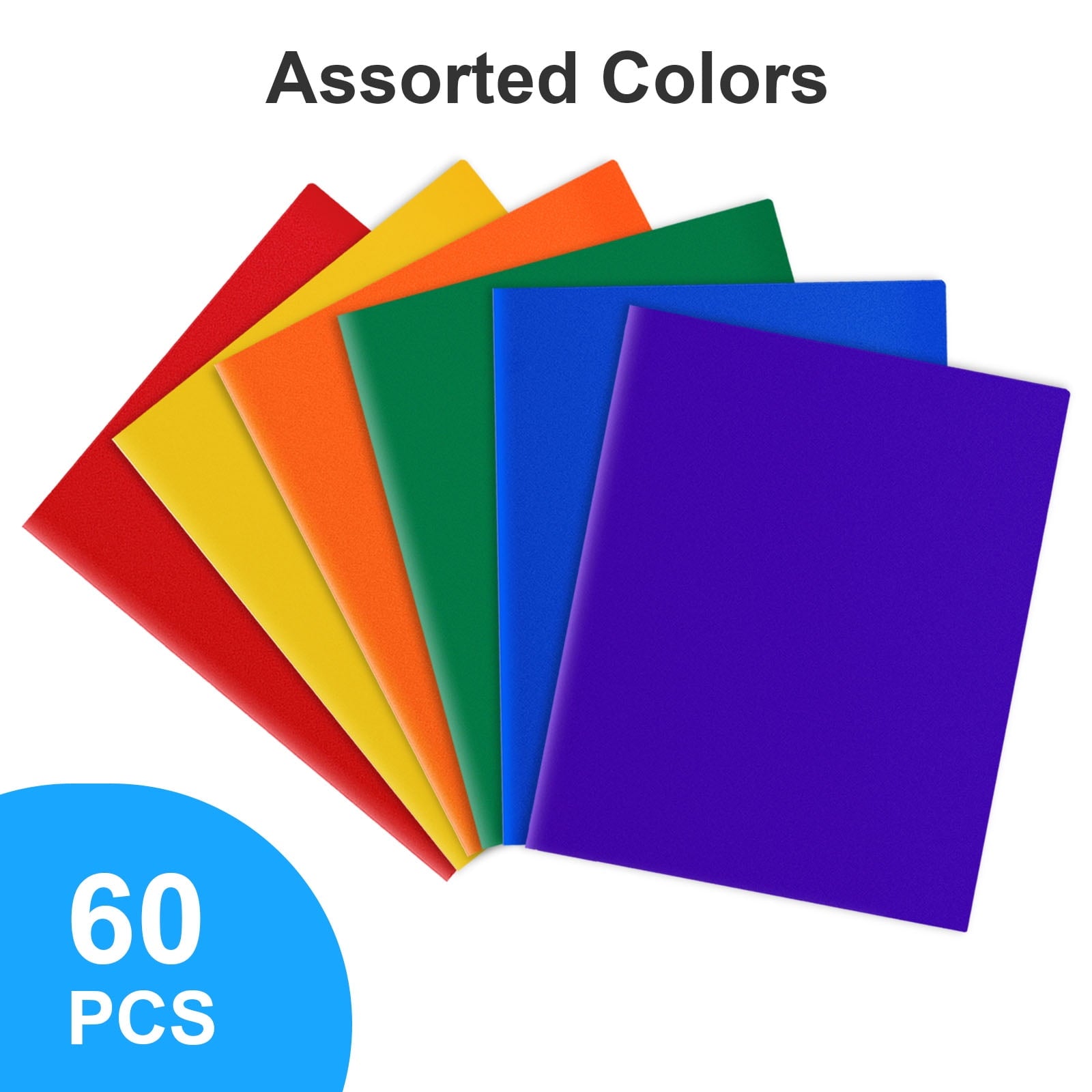 ViVin Plastic Folders with Pockets 60PCS, File Folders School Supplies, Assorted Colors