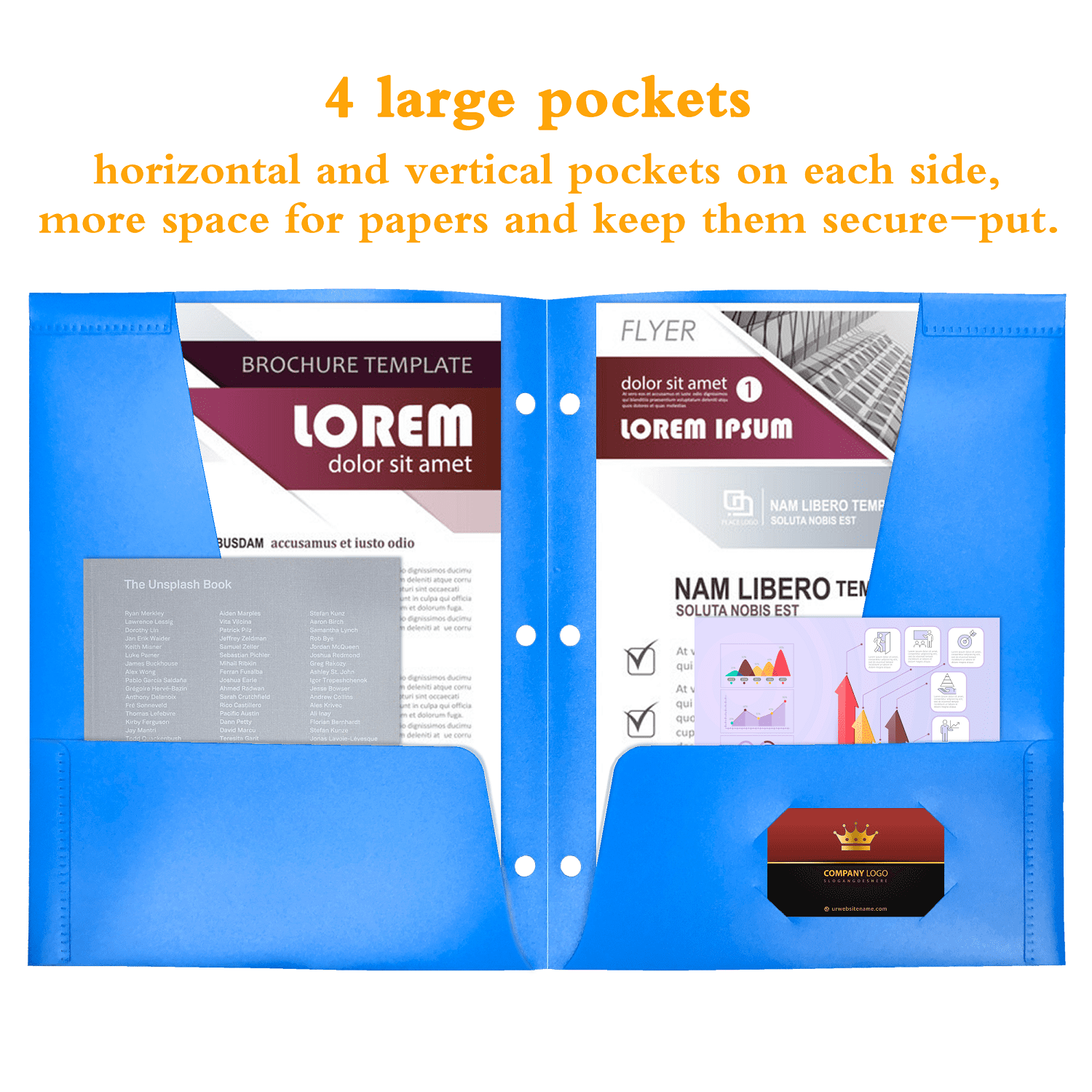 RYWESNIY 4 Pocket Plastic Folders,3 Hole Punch School Folders for 3 Ring Binder,Letter Size, Assorted Colors, 6 Pack