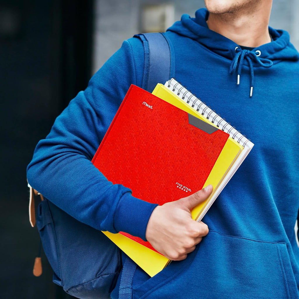Five Star 2-Pocket Folder, Plastic Folder with Stay-Put Tabs and Prong Fasteners, Holds 8-1/2" x 11" Paper, Fire Red (72109)